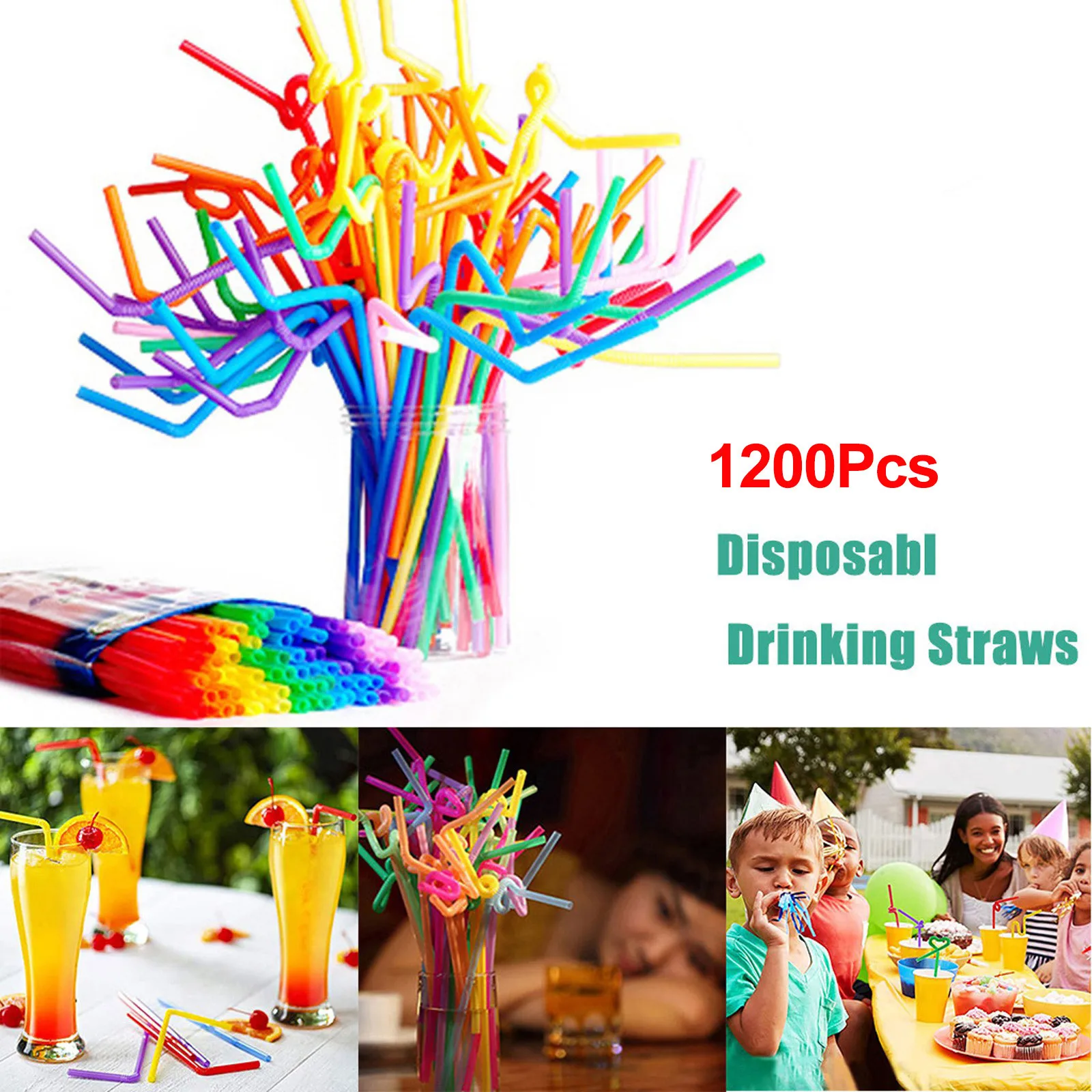 

Flexible Bendy Party Disposable Cutlery Assorted Colored Plastic Drinking Elbow Material Straws Kitchen Gadget słomki plastikowe