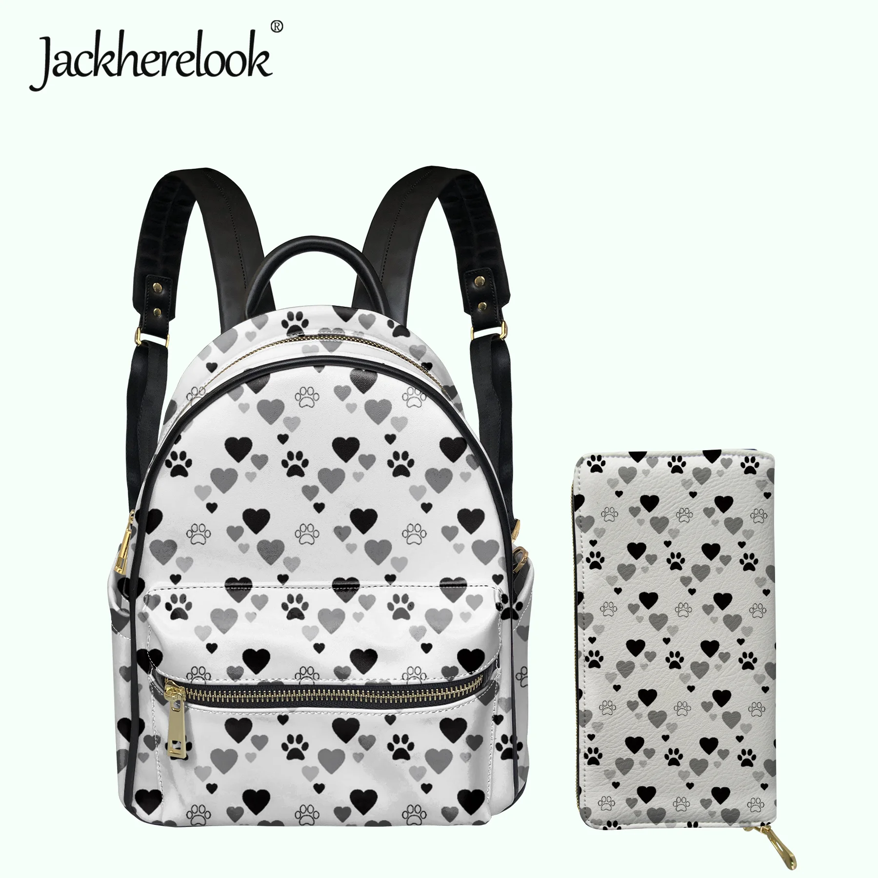 

Новинка 2022, рюкзаки Jackherelook, кошелек, 2 шт./компл., дизайнерские маленькие кожаные школьные сумки с милыми мультяшными принтами для женщин и де...