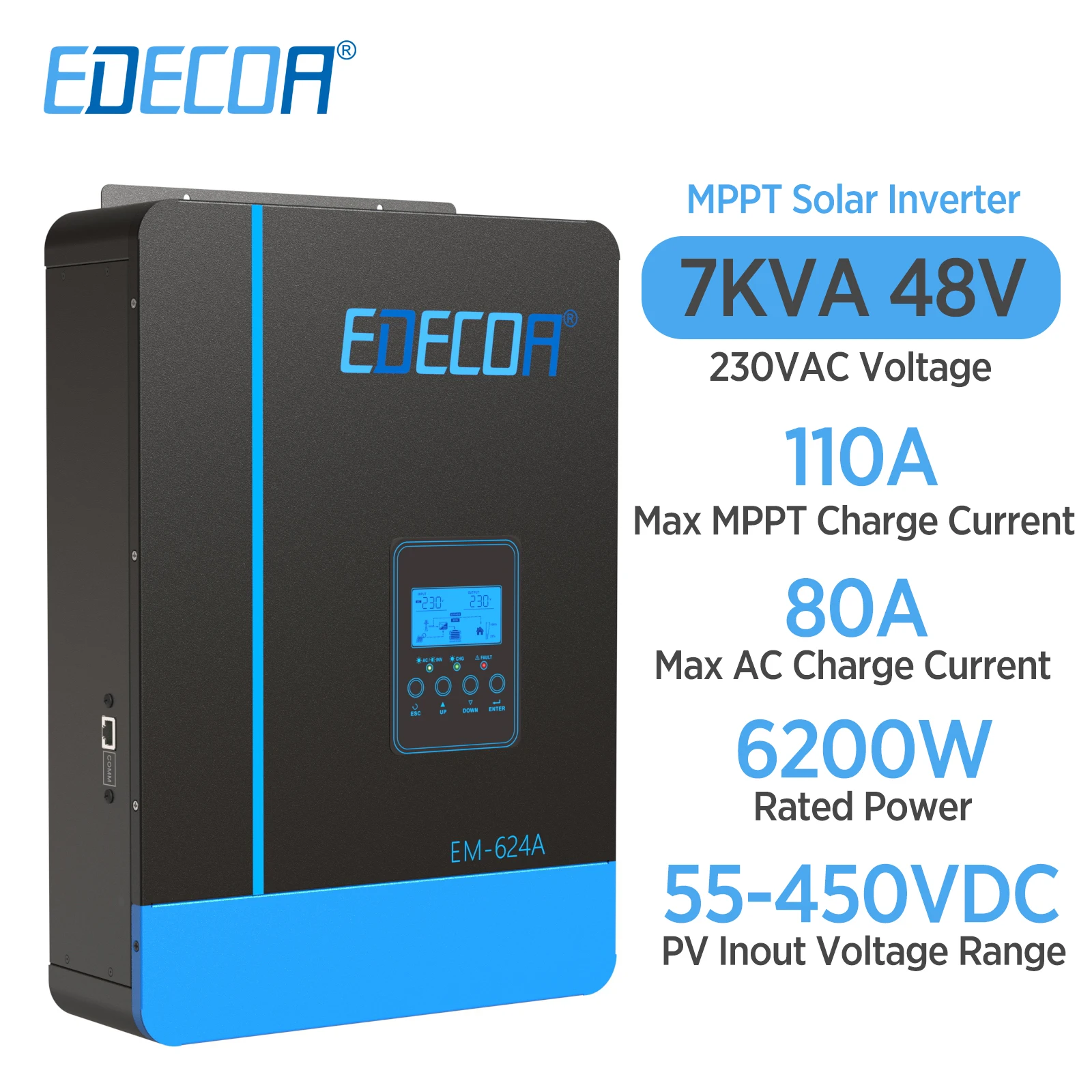 EDECOA 6.2KW гибридный солнечный инвертор 48В 220В 230В MPPT 110A солнечное зарядное
