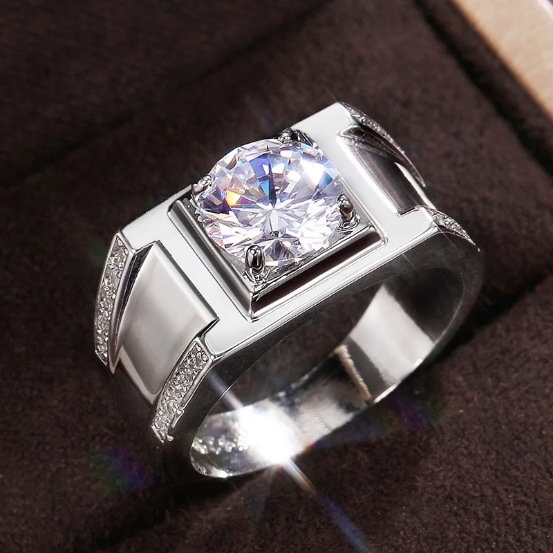 

New Gorgeous Men Wedding Rings AAA Round Crystal Zirconia High Quality Male Trendy Luxury Jewelry Anniversary Gift for Couple