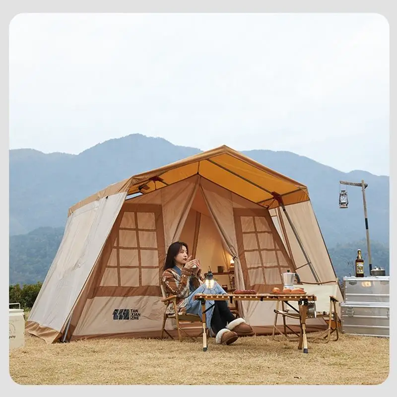 

Large Space Luxury Family Tent Camping 5-8 Person Thick Vinyl Rainproof Windproof Fabric Hiking Outdoor Tent Sleeping Gear