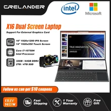 CRELANDER Dual Screen Laptop 16 Inch 14 Inch Touch Screen Intel Core I7 10750H Notebook Computer PC Portable Gaming Laptop