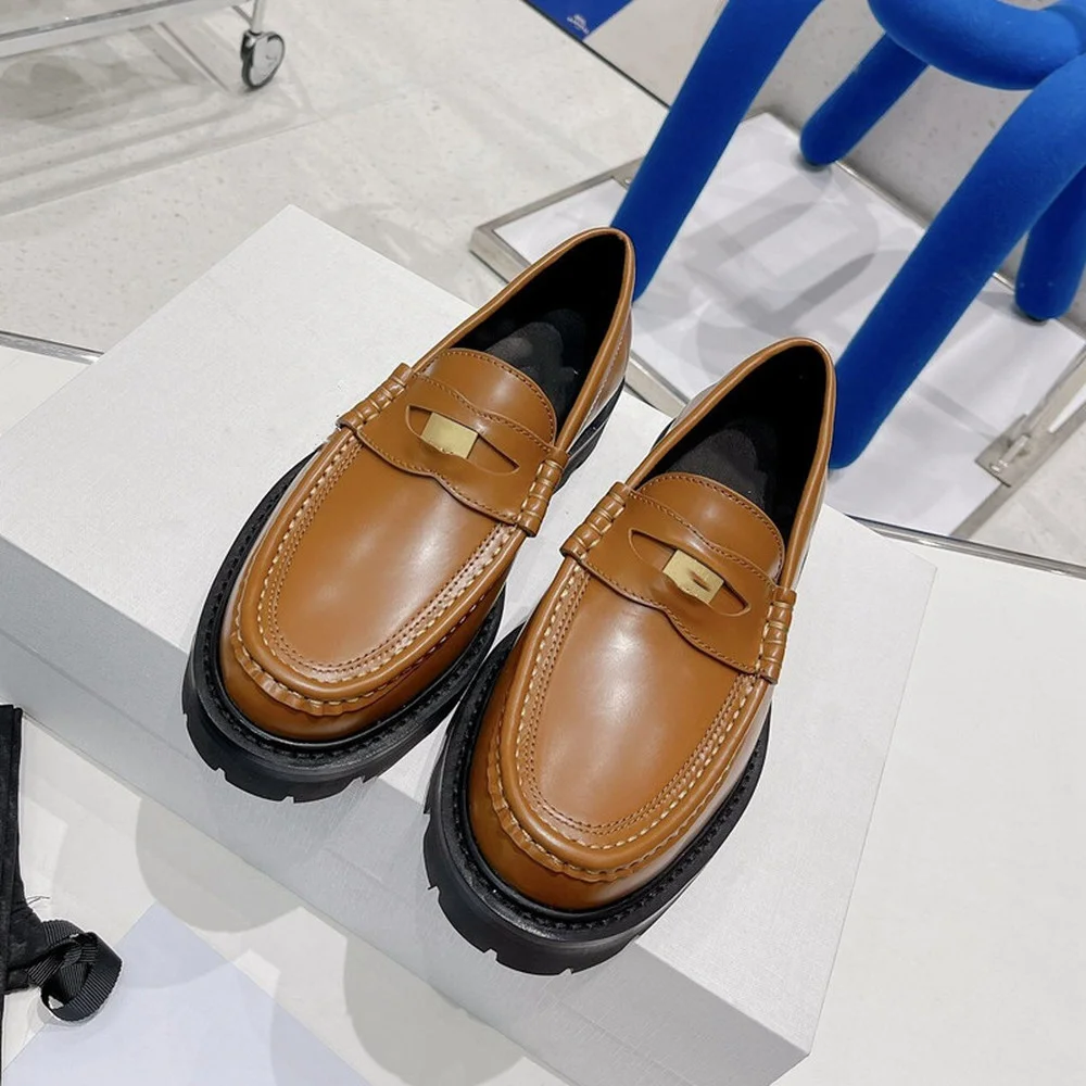 New leather European and American style thick soled leoford shoes women's tassel chain casual single shoes British small shoes