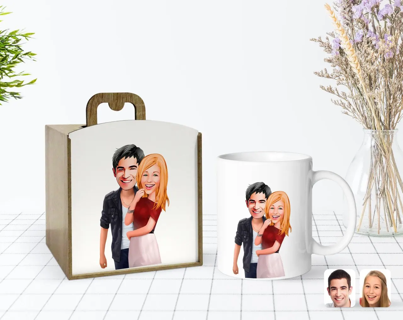 

Сделанный на заказ в деревянной коробке на День святого Валентина карикатура белая кружка Bardak-90