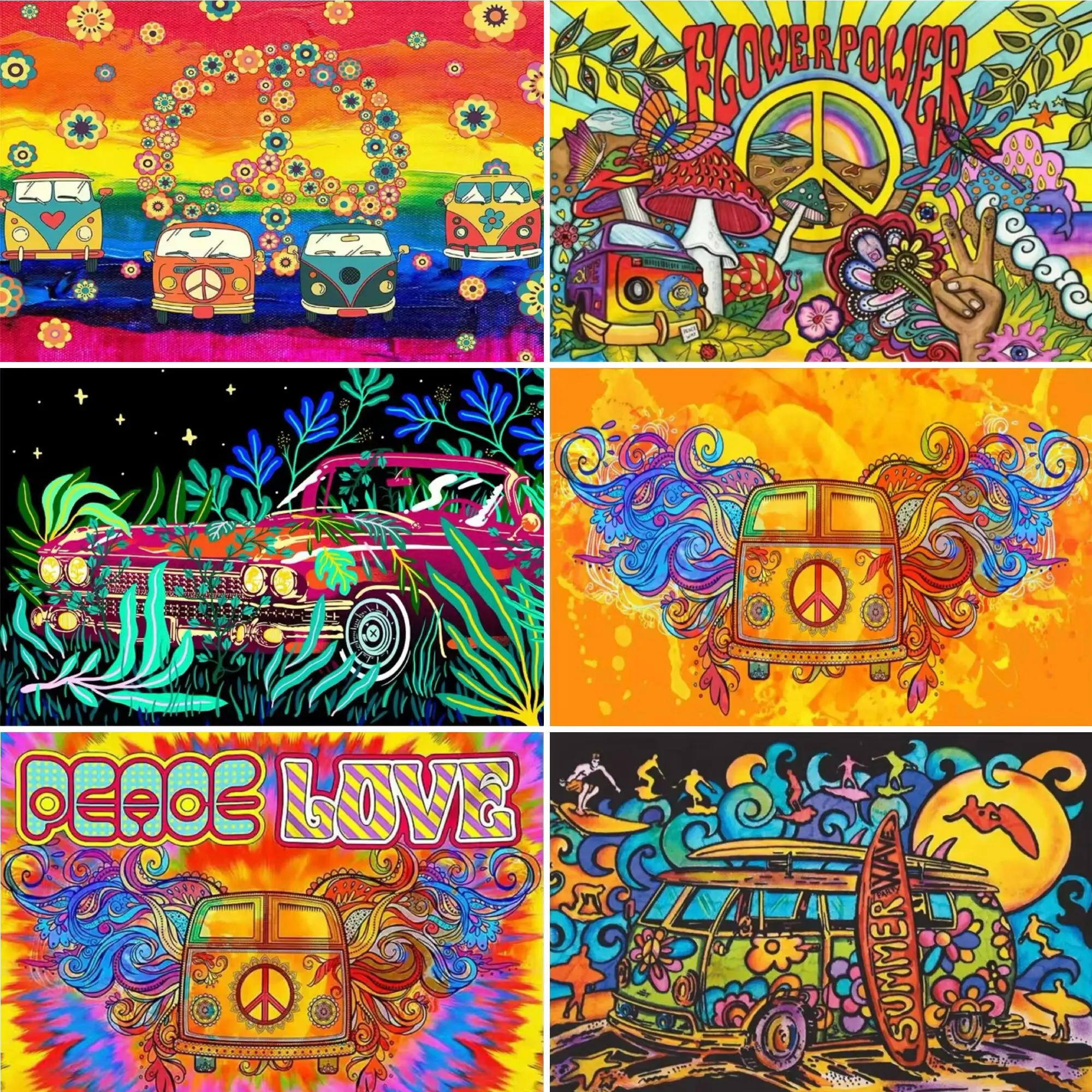 Цветной тематический фон Umi в стиле хиппи с рисунком галстука и автобуса товары