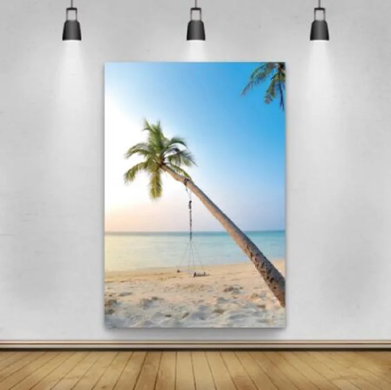 

Фон для фотосъемки с изображением летней искусственной елки моря пляжа камней голубого песка неба детского душа праздничный фон для фотосъ...