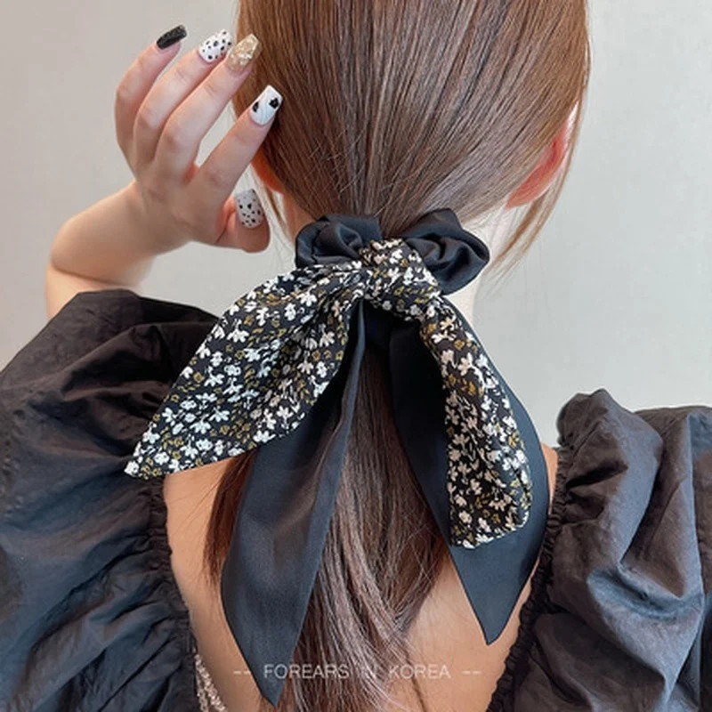 

New Ins Korean Women Hair Accessories Elastic Hair Band flower fabric Print Scrunchies Bowknot Ribbon Hair Tie