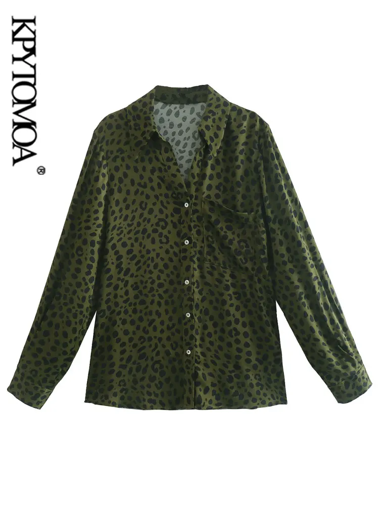 

KPYTOMOA Women Fashion Flowing Leopard Print Loose Shirts Vintage Long Sleeve Button-up Female Blouses Blusas Chic Tops