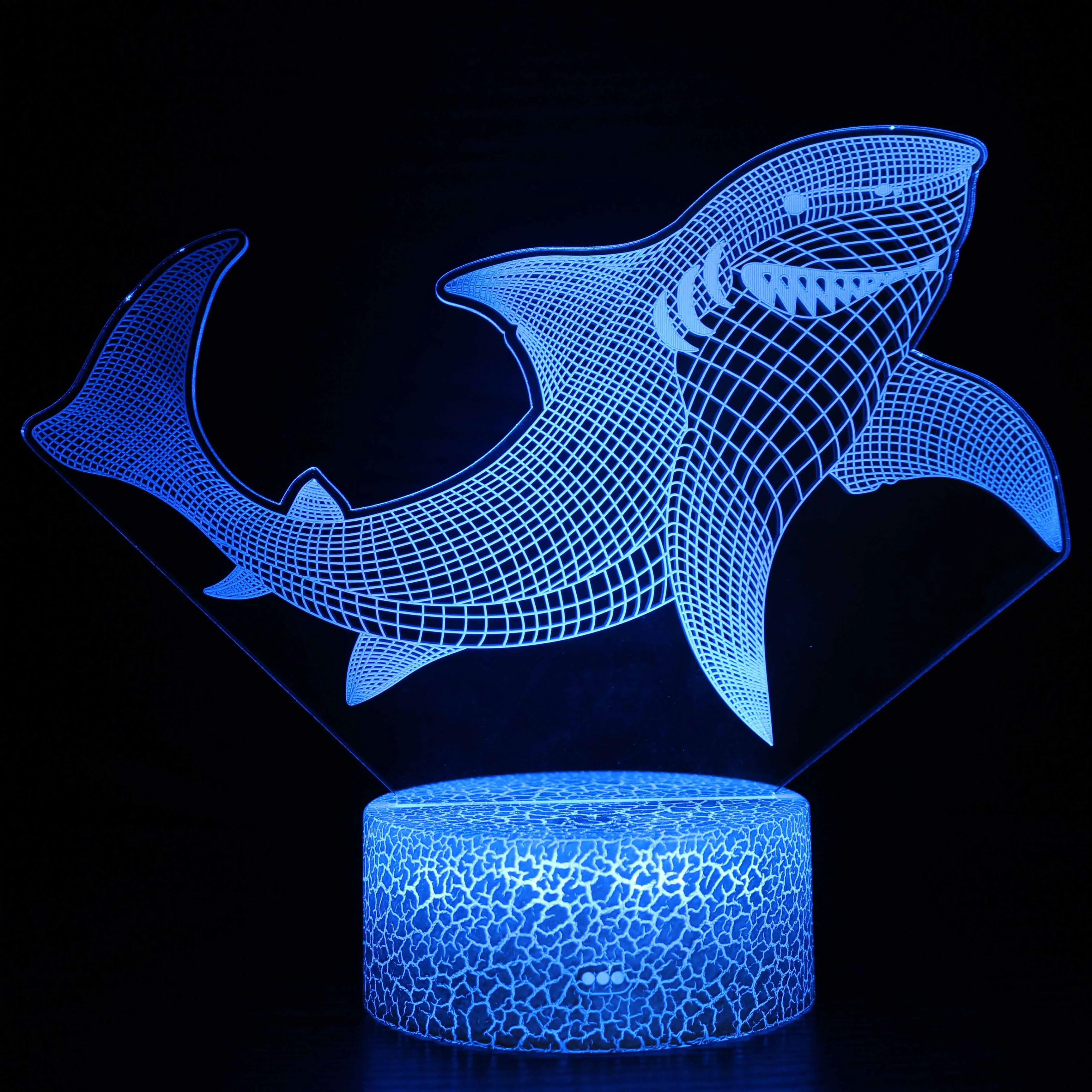 Ночник в виде акулы 3D Мультяшные иллюзионные лампы акриловый светодиодный