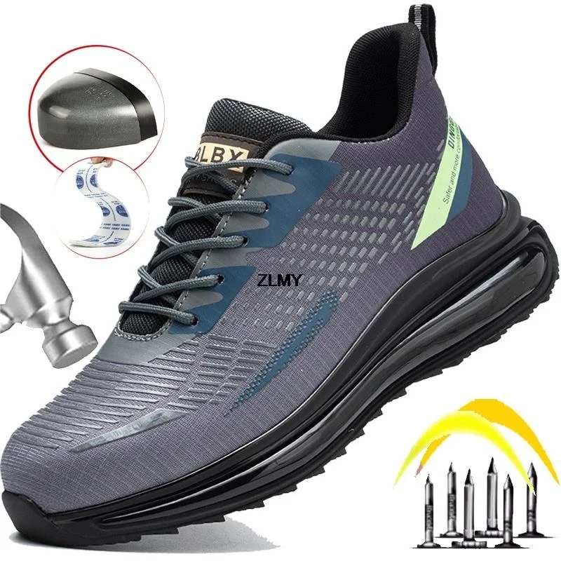 

Защитная обувь на воздушной подушке, мужские кроссовки со стальным носком, защита от проколов и ударов, рабочие защитные ботинки, модная мужская защитная Рабочая обувь
