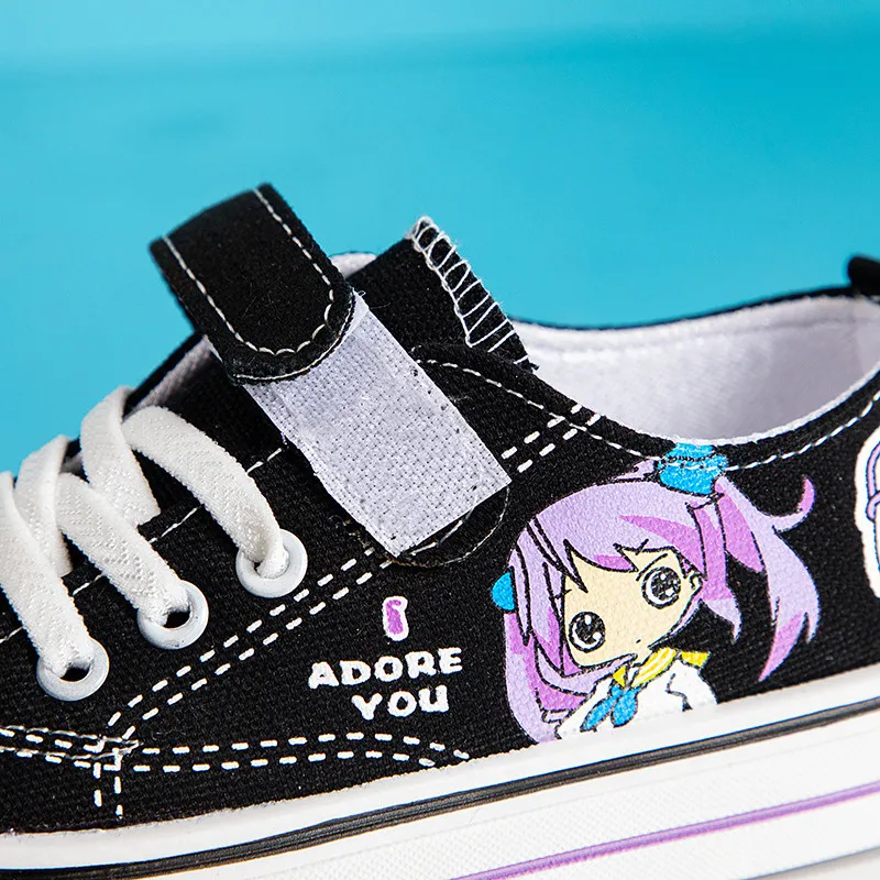 Cheap Children Pink Sneakers For Girl Fashion Cartoon Canvas Shoes Kids Anime Skateboard Shoes Boy Flats Low Children's Footwear