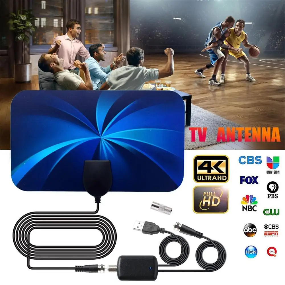 Фото Комнатная телевизионная антенна 4k Hdtv со съемным усилителем Dvb-T/T2 Стандартный прием сигнала, цифровая антенна, телевизионные приемники №3