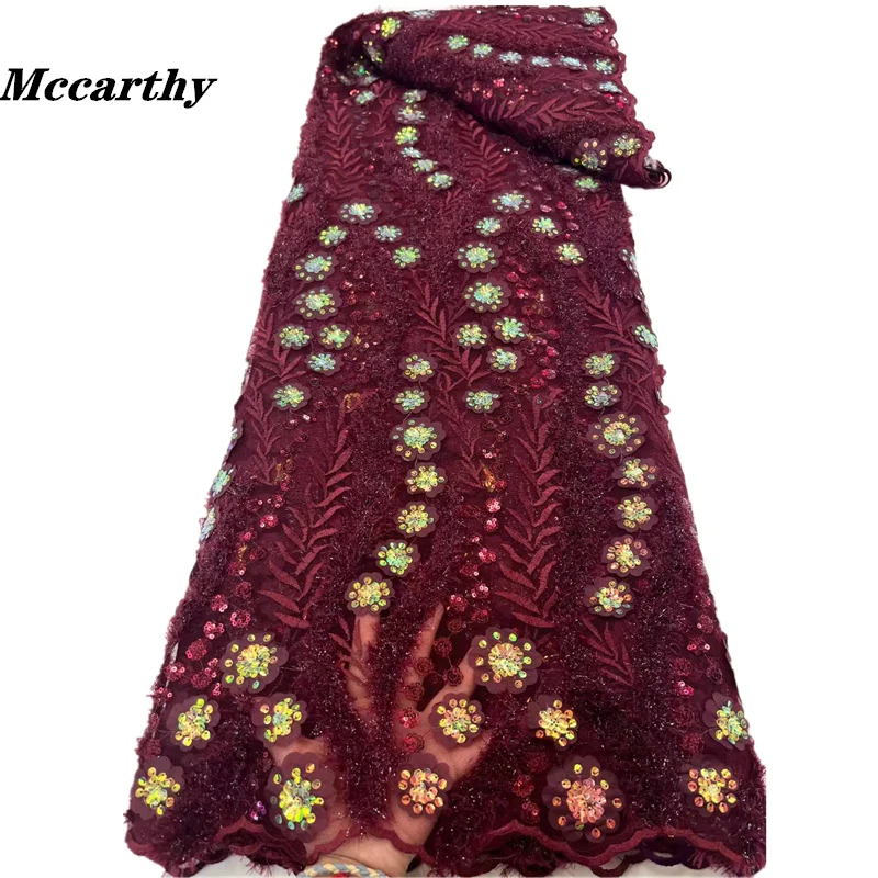 

Mccarthy Nigerian Sequins Lace Fabric 2022 High Quality African Lace French Tulle Sequin Embroidery Lace Fabrics For Party Dress