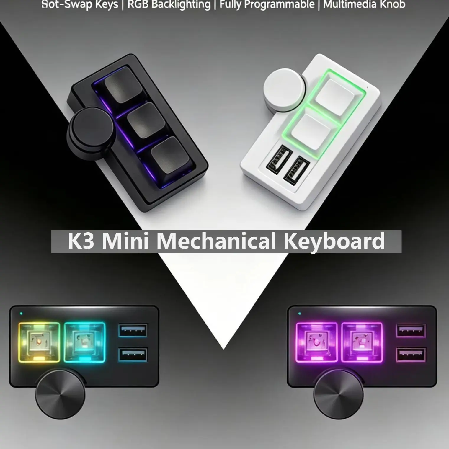 Фото Портативная мини-игровая клавиатура RGB USB с проводным подключением, с функцией быстрого набора пароля одной кнопкой, многоклавишными комбинациями и возможностью горячей замены клавиш для игр/офиса №2