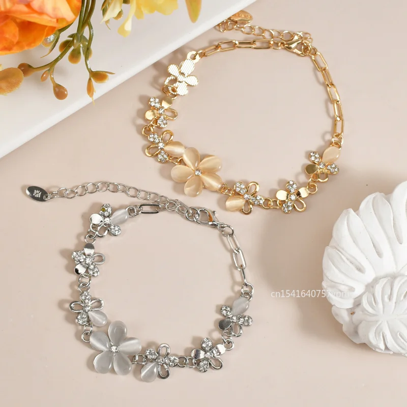 Очаровательный серебристый/позолоченный женский браслет-цепочка с розовым