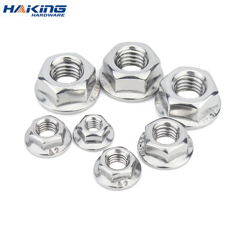 

10PCS/LOT 304 Stainless Steel Hexagon Flange Nut Pinking Slip Locking Lock Nut M3 M4 M5 M6 M8 M10 M12 M14 M16 M20 DIN6923