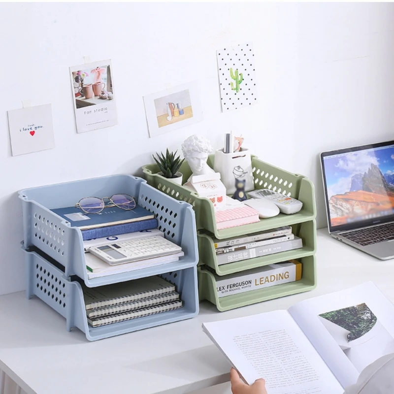 Office File Box Desktop A4 Document Organizer Stackable Laminated Plastic Papers Rack All-purpose Bathroom Storage Tray for Home