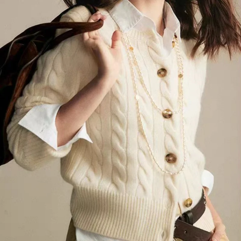 Ленивый вязаный крючком пуловер из 100% чистого кашемира с высоким воротником