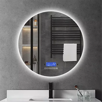 Dimmable LED Smart Round Wall Mounted Bathroom With Body Induction Anti-Fog Bluetooth Backlit Light Vanity Mirror