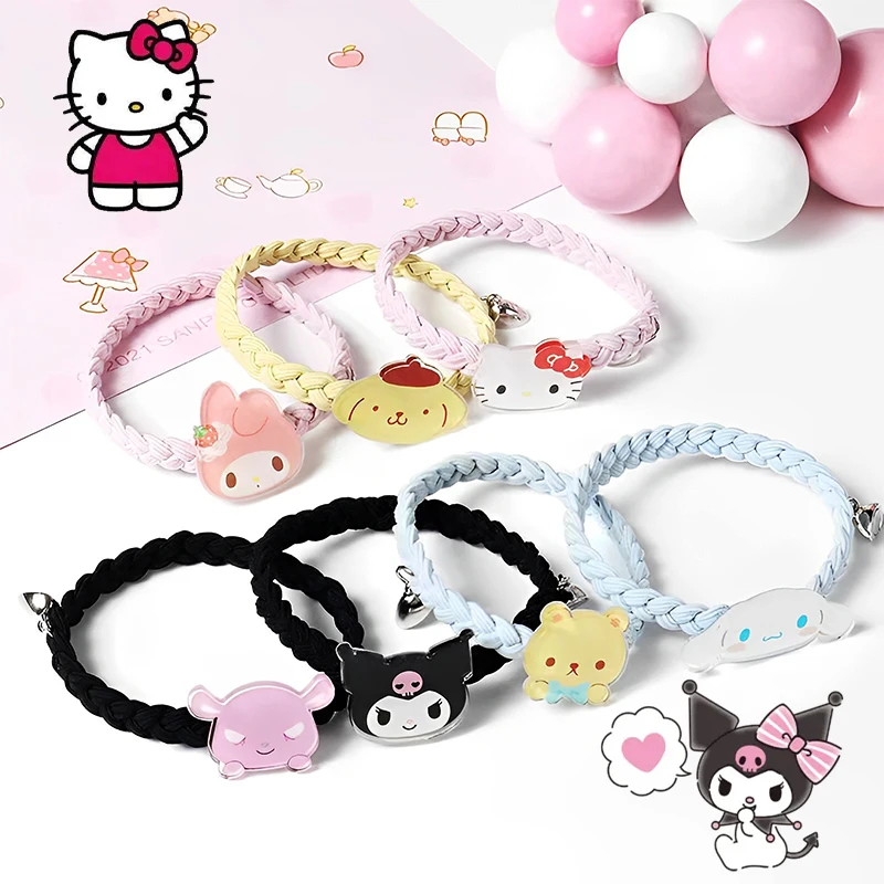 

2Pcs Kawaii Kuromi Hair Bands Mymelody Anime Sanrio Hand Rope Cute Couples Magnet Rubber Band Girls Accessories Gifts Toys