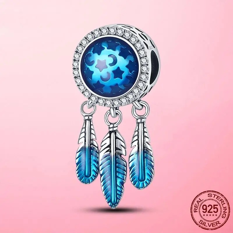 

Подвеска «Ловец снов» серебряного цвета, синие эмалированные бусины, подходит для браслета Пандоры, ожерелья, оригинальные серебряные ювел...