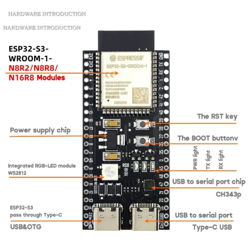 

Esp32S3-Devkitc-1 Макетная плата N16R8 начального уровня Esp32S3-Wroom-1 WiFi