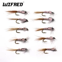wifreo 10pcs brass string brown nymph for trout and panfish fly fishing mayfly midge size 12
