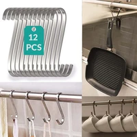 12pcs s shaped hooks flat stainless steel anti drop hook multifunction home wardrobe kitchen garden hanging utensil hooks