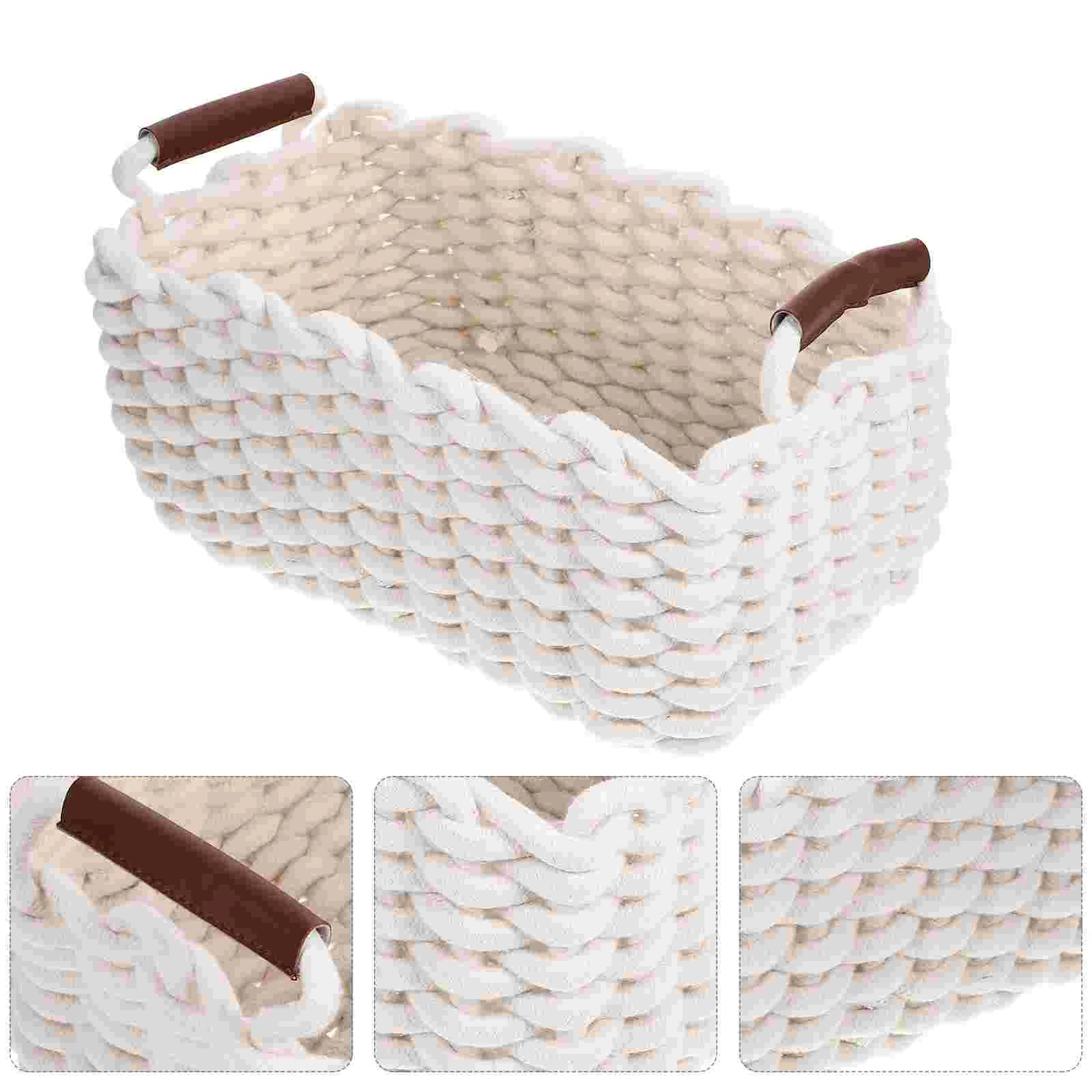 

Desktop Storage Basket Dirty Clothes Baskets Cotton Rope Hamper Woven Bathroom Shelf Home Container Decorative Book Sundry Toy
