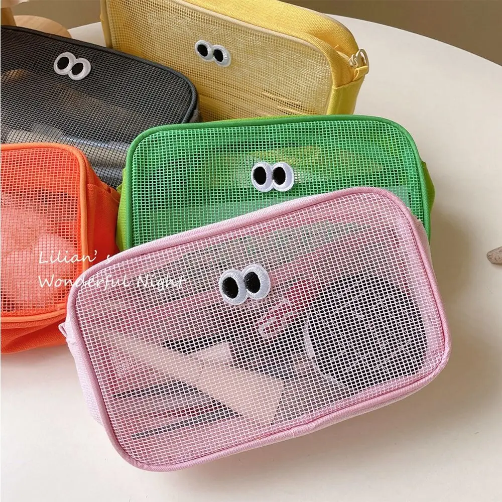 

1Pc Cute Eye Mesh Cosmetic Bag DIY Shoulder Bags Student Small Item Bag Large Capacity Organizer Portable Travel Toiletry Bags