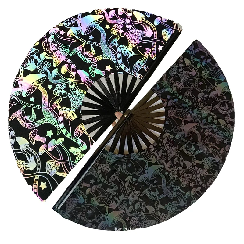 

Gradient Colorful Reflective Foldable Fan Magic Soft Fiber Cloth Fan 33cm Large Kung Fu Fan Photography Props Dance Party Fan