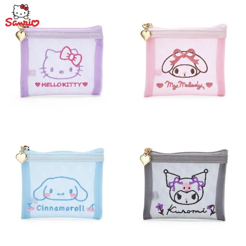 

Kawaii Sanrio Cinnamorroll My Melody Kuromi Hellokitty Cartoon Cute Mesh Embroidery Makeup Bag Small Item Storage Bag
