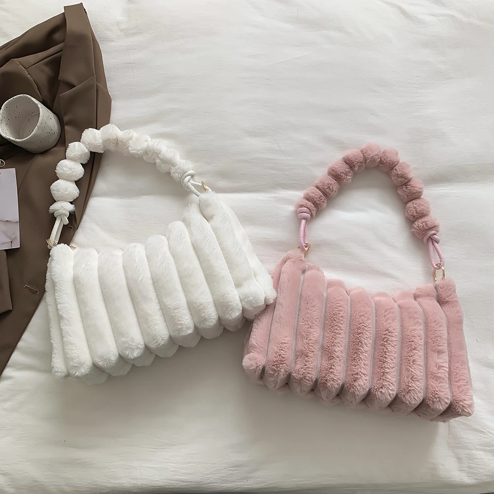 

Модные женские сумки на плечо, сумки под плечо, однотонные Плюшевые Пушистые женские сумки-тоуты для покупок, женские зимние сумки-шопперы