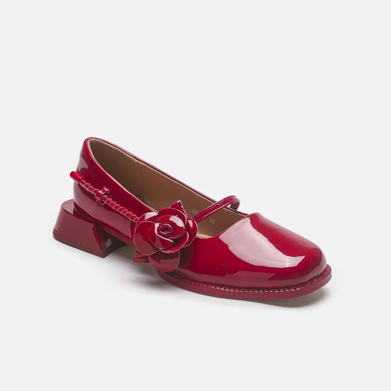 

Ladies Lolita Sweet Fashion Shoes Retro Rose Flower Pumps Casual 2023 Summer Marry Janes Square Toe Woman Shoes