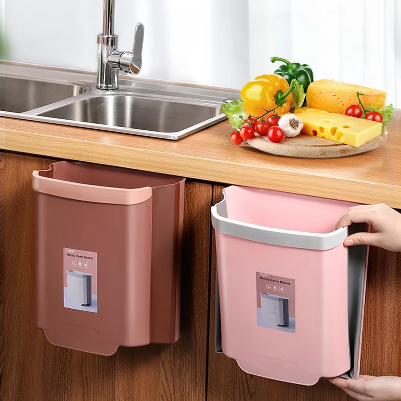 

Wall Mounted Hanging Trash Bin For Kitchens Cabinet Door Foldable Portable Kitchen Trashs Bin Multifunctional Garbage Cans