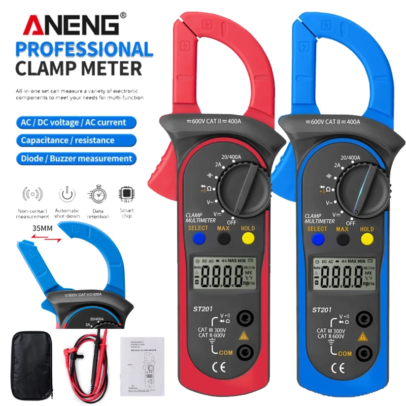 

ANENG ST201 Digital Clamp Multimeter Resistance ohm Tester AC DC Clamp Ammeter Transistor Testers Voltmeter d Contact lcr meter