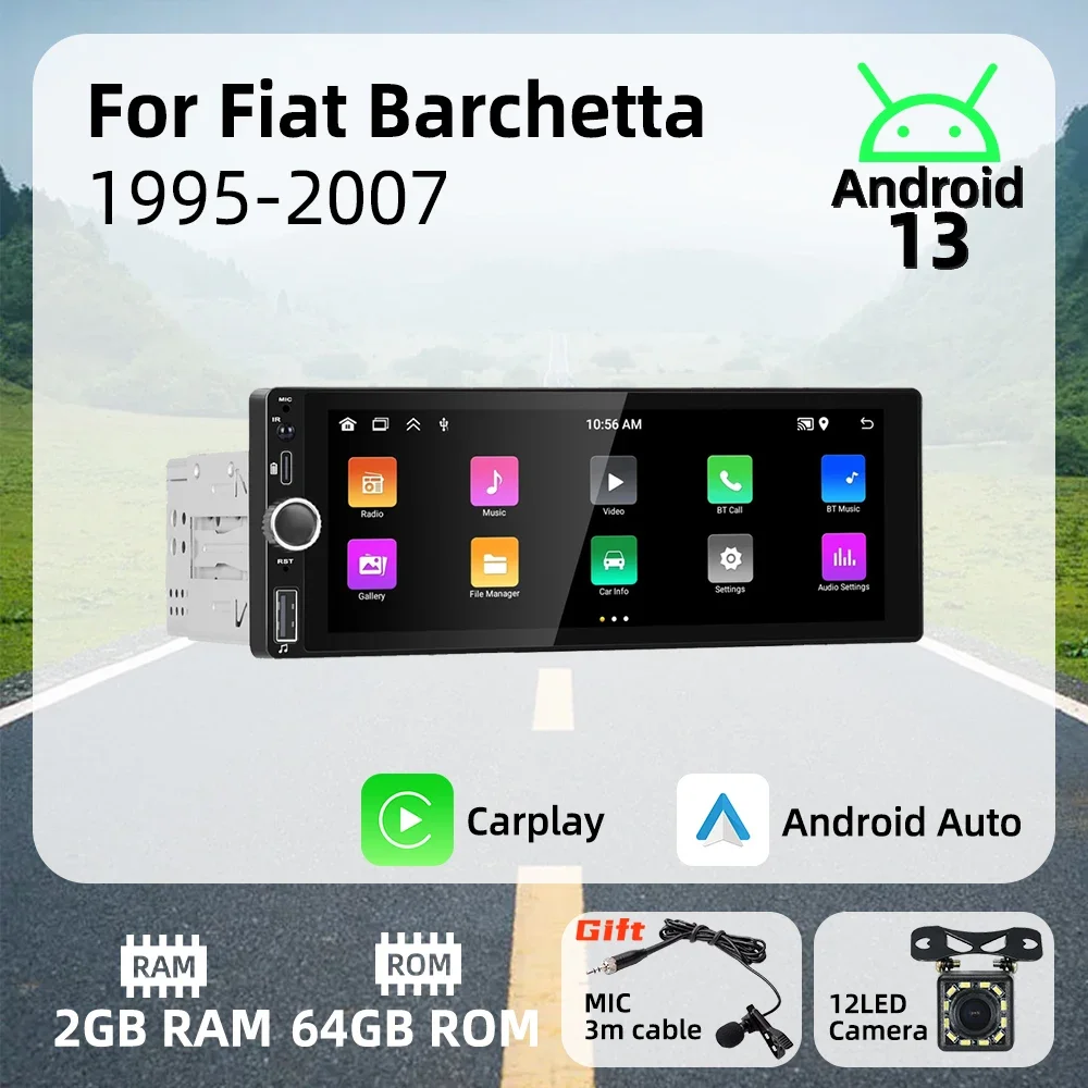Carplay Android Auto автомобильный мультимедийный 1Din радио для Fiat Barchetta 1995-2007 6 86 &quotэкран