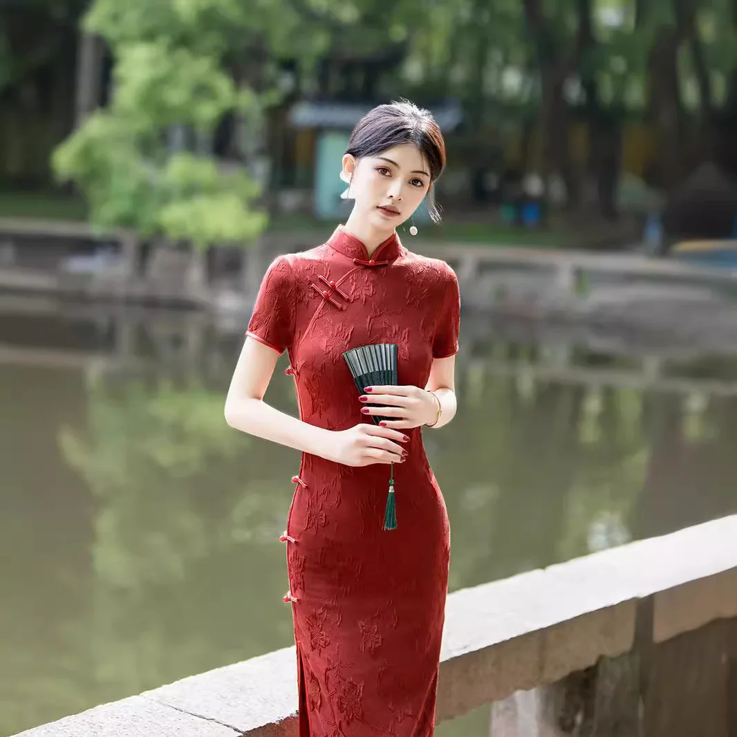 Красный Cheongsam 2024 весна/лето новое свадебное платье Qipao обручальное китайское
