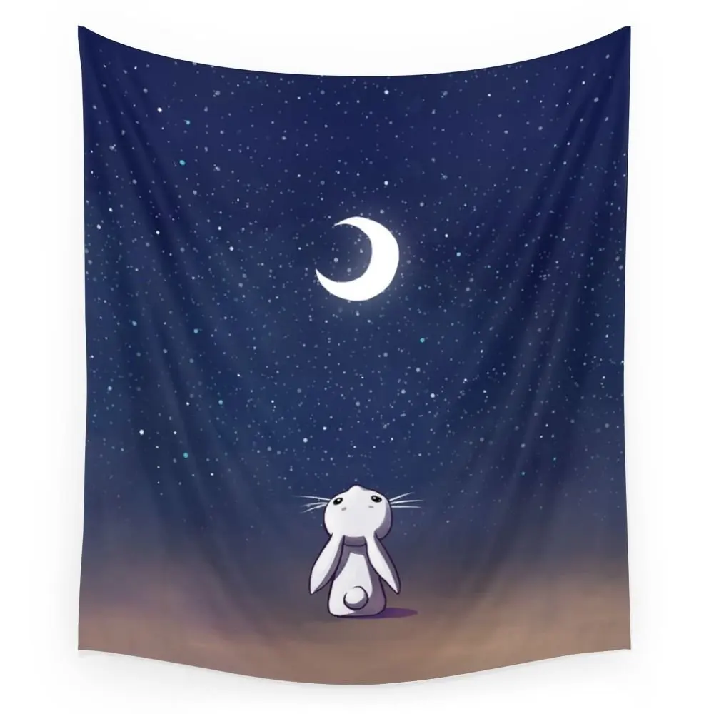 

Moon Bunny Rabbit Starry Sky Kawaii Tapestry Wall Hanging Coverlet Bedding Sheet Throw Bedspread Living Room Tapestry Dorm Decor