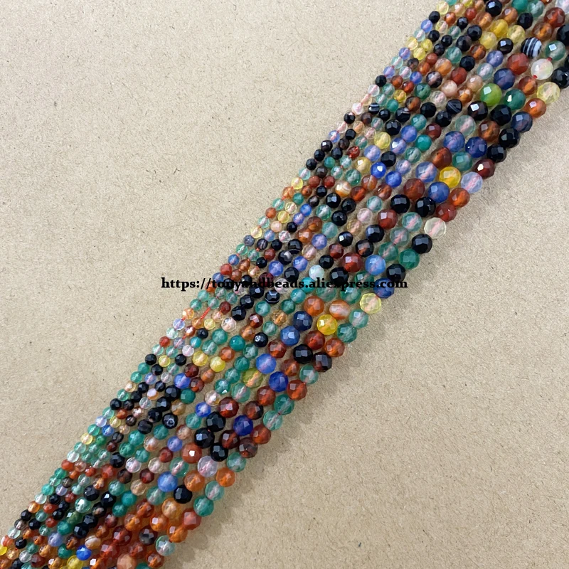

Small Diamond Cuts Faceted Mixed Colors Agate Round Loose Beads 15" 2 3 4MM Pick Size For Jewelry Making DIY