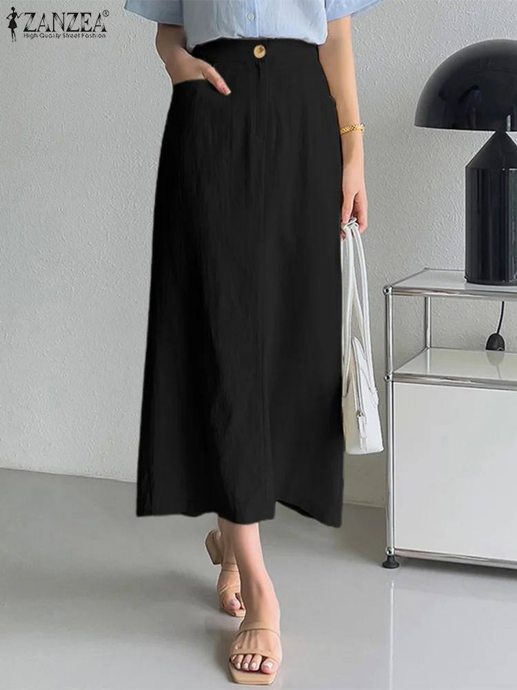 

ZANZEA Women Elegant Elastic Waist Solid Midi Skirts Casual Fashion Summer Skirt Party Work Faldas Saia Femme Robe Jupe Oversize