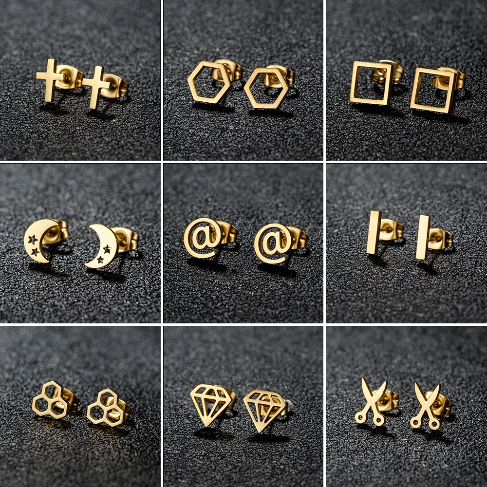 Женские Геометрические серьги-гвоздики из нержавеющей стали