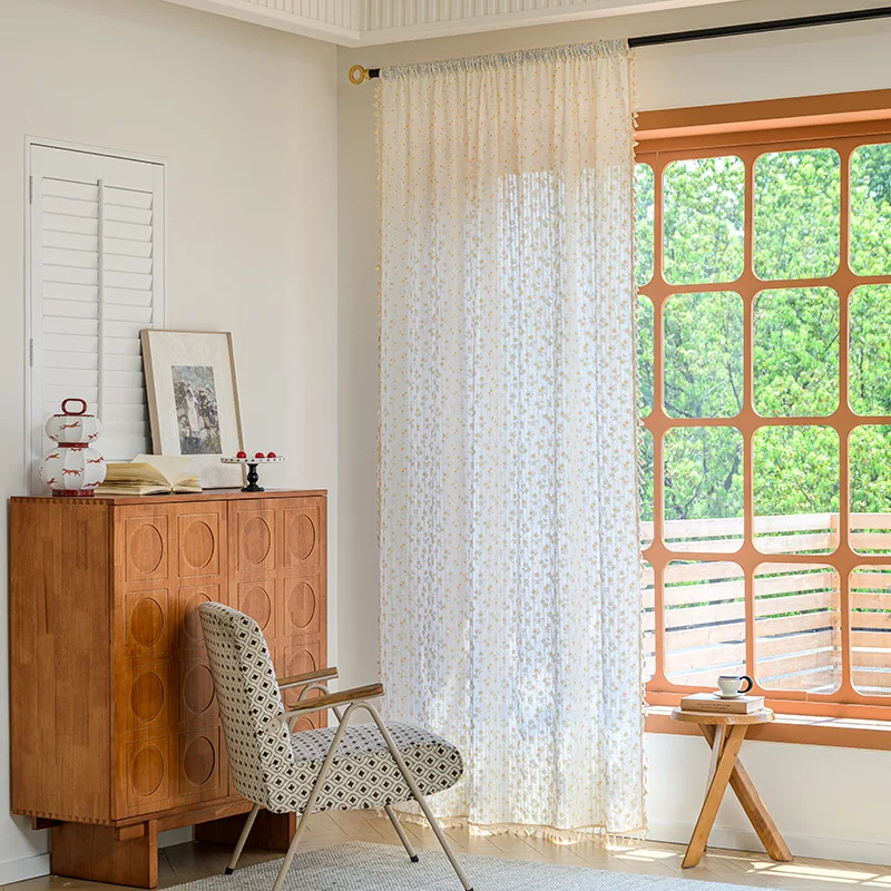 Полузатемняющие шторы в цветочек для гостиной хлопковые богемные оконные