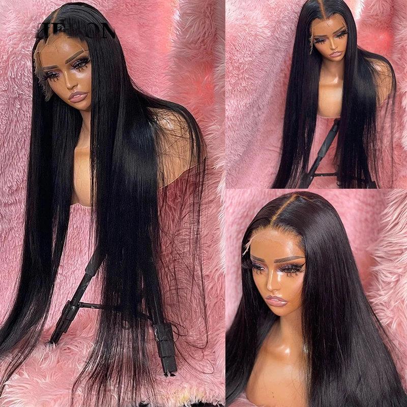 

Preplucked мягкий 180% Плотность 26 дюймов натуральный черный шелковистый прямой длинный естественный шиньон бесклеевой кружевной передний парик для женщин Babyhair