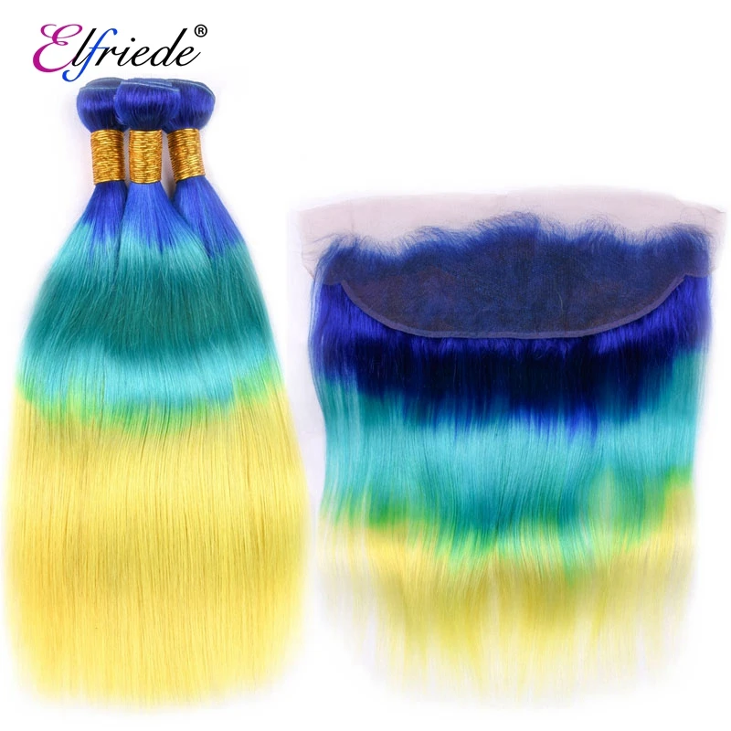 Elfriede синие/зеленые/желтые прямые пучки цветных волос с эффектом омбре
