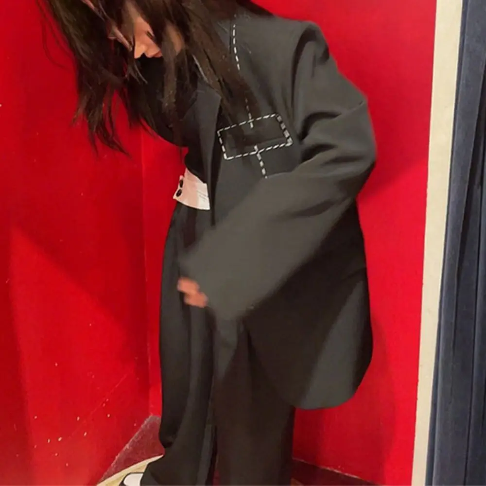 2023 Spring Fashion Loose Women Trouser Suits Long Sleeve Single-Breasted Blazer & High Waist Pants Office Ladies 2 Piece Set