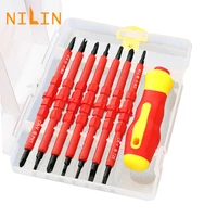 nilin multifunctional specification red insulated screwdriver magnetic bit insulated plastic body wrap for electrician tools