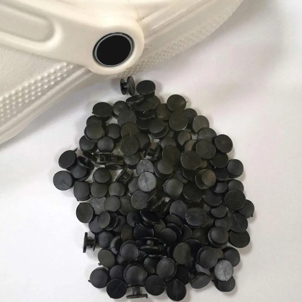 

100pcs Plastic Buttons Black Ornaments For Diy Shoes Kids Croc Accessories Lightweight Buckles S4f6