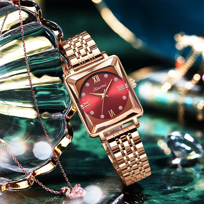 2023 fashion steel belt square quartz watch non-mechanical ladies cross-border hot selling waterproof watch a piece of hair