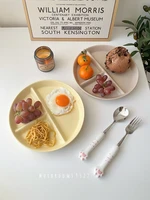 mushrooms 9527 korean matte round meal plate ceramic three compartment plate fruit flat plate childrens dinner plate